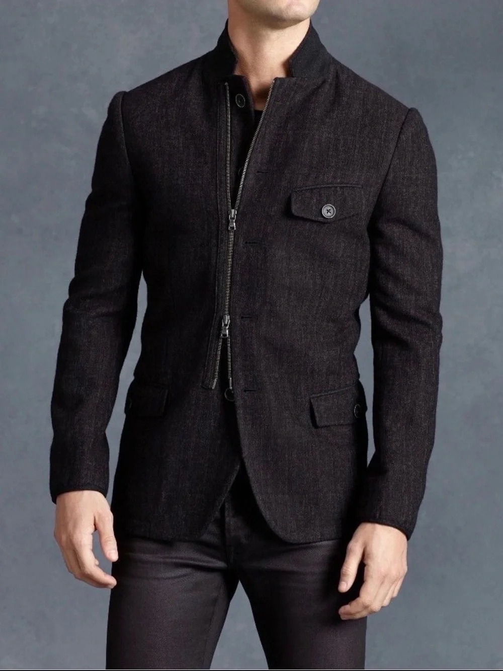 $1298 New John Varvatos Textured Asymmetric Zip Front Jacket Size EU 52 USA 42